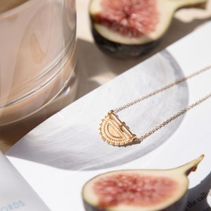 Delicate half moon necklace - Gold coin layering pendant - Boho lunar necklace - Fair trade ethical - Gift for her - Semi circle necklace