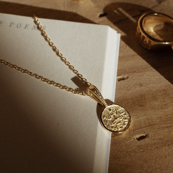 Small Lakshmi Goddess Coin Pendant - Antique Coin Necklace - 22ct gold vermeil- Ethical Eco Fair Trade- Coin Layering Necklace- Eco Silver