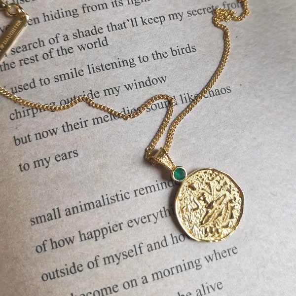 Lakshmi Goddess Coin Pendant - Antique Coin Necklace - 22ct gold plated recycled silver- Ethical Eco Fair Trade- Coin Layering Necklace