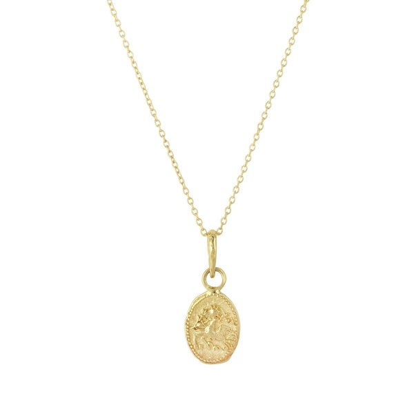 Petit pendentif déesse Durga - collier courage - petit collier pièce de monnaie ovale - collier déesse or vermeil - collier Shakti éthique équitable