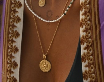 Goddess Tara Pendant - Goddess of Protection Pendant - Gold Vermeil Buddhist Amulet Necklace - Goddess Coin Pendant - Ethical Eco Fair Trade