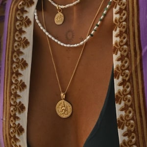 Goddess Tara Pendant Goddess of Protection Pendant Gold Vermeil Buddhist Amulet Necklace Goddess Coin Pendant Ethical Eco Fair Trade image 1