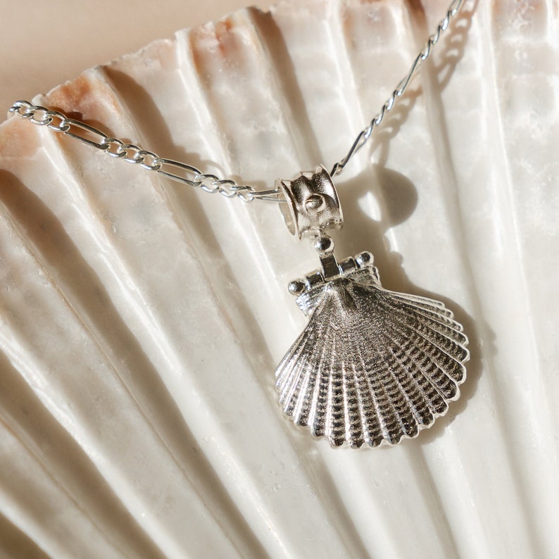 Silver Sea Shell Pendant Long Shell Necklace Recycled Silver Shell Necklace Scallop Pendant Mermaidcore Ethical Fair Trade Artisan image 3