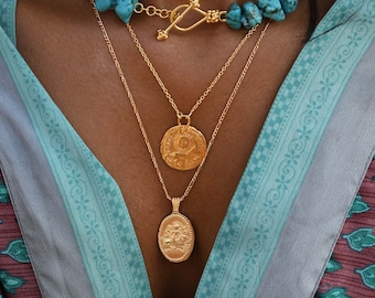 Gold Vermeil Sun Lion Coin Pendant - Antique Inspired Coin Necklace - Babylonian Coin Necklace - Ethical Fair Trade Artisan Crafted