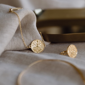 Lakshmi Goddess Coin Bracelet - Ancient Coin Bracelet - 22ct Gold Plated Recycled Silver - Fair Trade Ethical - Indian Goddess Coin - Gift