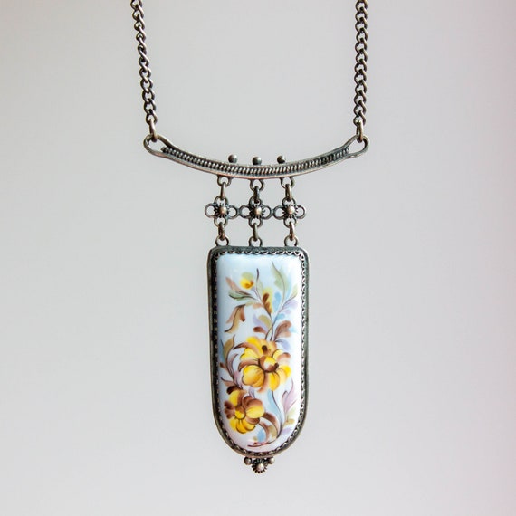 Antique enamel necklace Russian finift Spring flow