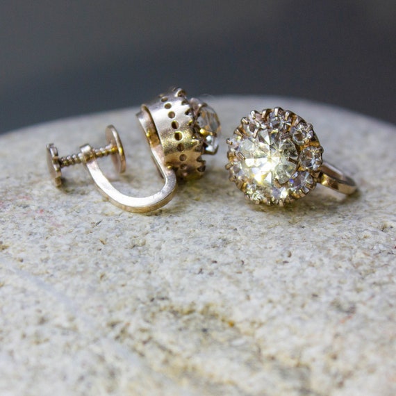 Soviet silver earrings Screw back earrings Antique