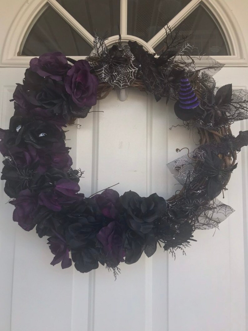 Halloween Wreaths Purple and Black Wreaths Spooky Wreaths Etsy