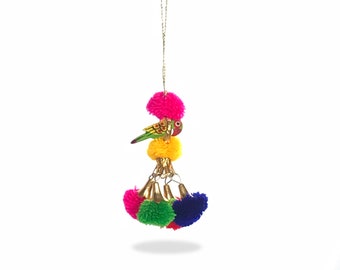 Colorful Handmade Hand Painted Multicolor PomPom Handbag Charm, Tassel Pom Pom Charms, Designer Quality, Bag Purse Charm,