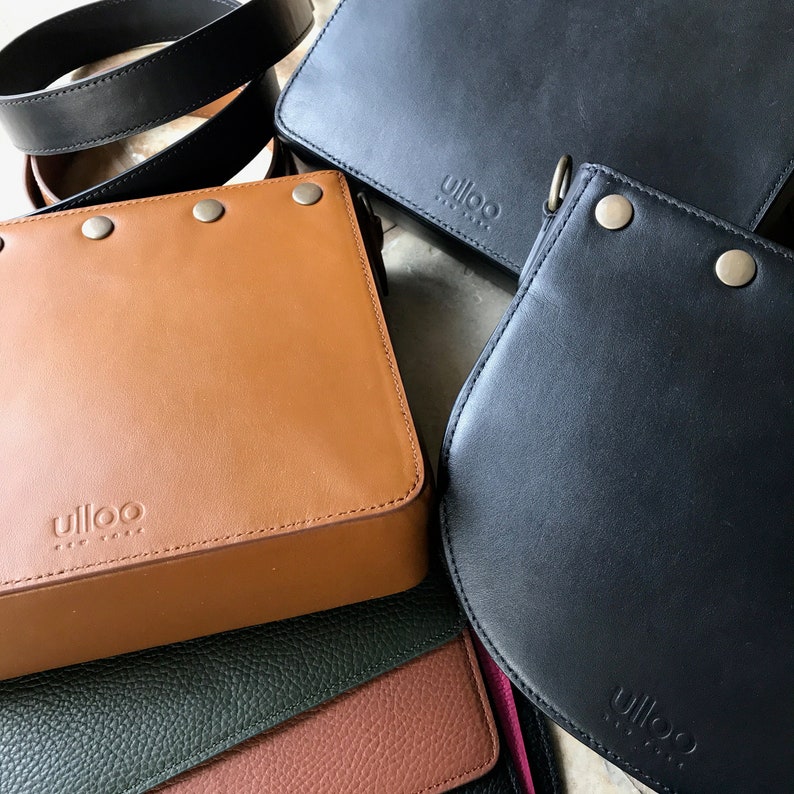 Leather Shoulder bag, saddle bag, flap over bag Black Hot Pink Handbag by ulloo, gift for her Valentine's gift image 10