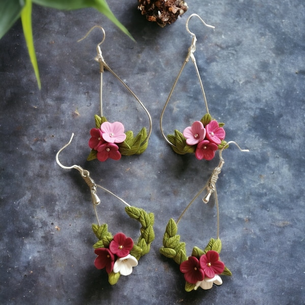 Boucles d'oreilles Gouttes Florales en fimo et acier inoxydable