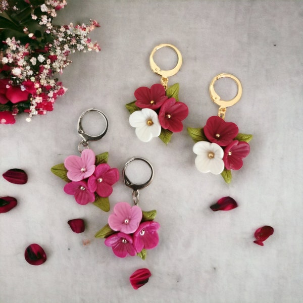 Boucles d'oreilles Florales en fimo et acier inoxydable