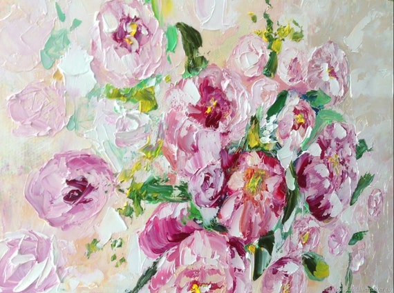 Bouquet De Fleurs Peinture à Lhuile Originale Sur Toile Peinture De Fleurs Peinture Florale De Pivoine