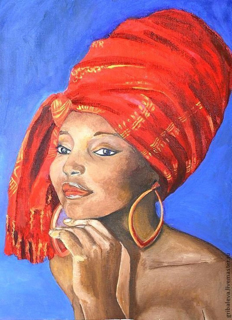 Негритянку в красном. Картина женщина в чалме. Портрет в чалме. Девушка в Красном платке. Портрет африканки.