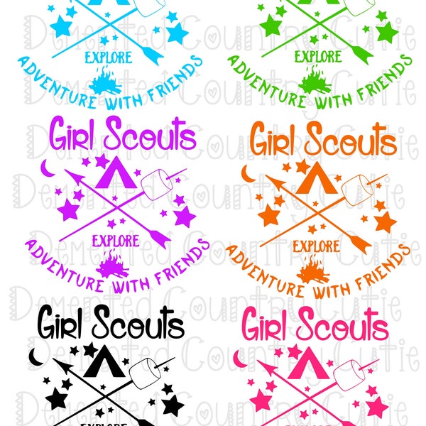 Girl scout scouts svg shirt decal printable smore arrow silhouette cut file cutfile troop holiday camping troop craft decor swaps swap happy