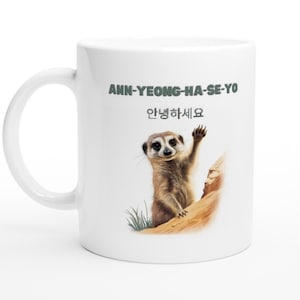 Annyeonghaseyo Hello Korean Gift Mug - Tasse en céramique blanche de 11 oz