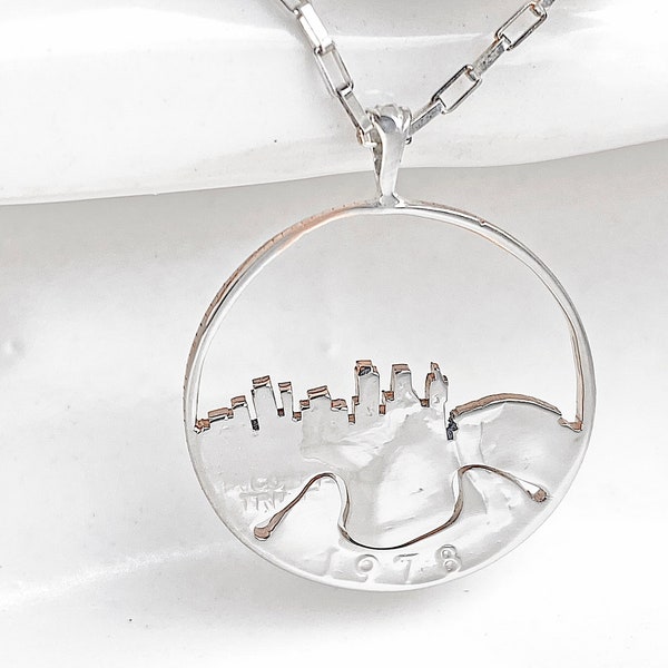 New Orleans Louisiana Crescent City Big Easy Superdome skyline with sun gift pendant necklace coin jewelry birthyear