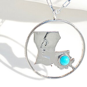 Louisiana State Quarter Pendant necklace turquoise cabochon coin jewelry New Orleans La