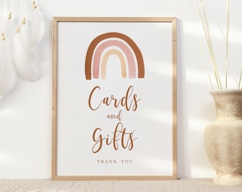 Cards and Gifts Sign Printable, Boho Rainbow Gifts Table Sign, Bohemian Baby Shower Bridal Shower Birthday party decoration Instant download
