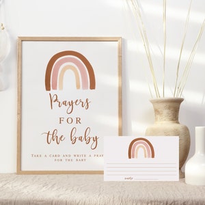 Prières pour bébé signe et cartes de notes imprimables, Boho Rainbow Baby Shower, Muted Rainbow Earth tons Baptême Baptême Téléchargement instantané 014