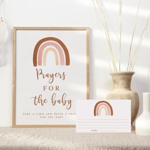 Prayers for Baby Sign and Note Cards Printable, Boho Rainbow Baby Shower, Muted Rainbow Earth tones Baptism Christening Instant download 014