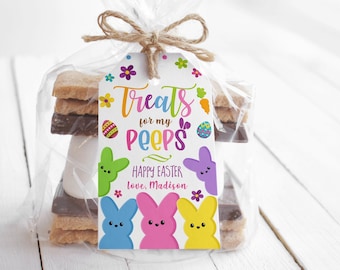 EDITABLE Treats For My Peeps Tags, Easter Gift tag printable, Easter Basket Party Favor Tags, Instant Download, DIY Corjl template 019