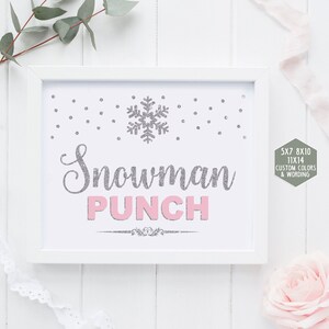 Snowman punch sign printable, winter onederland decorations, pink and silver first birthday party, winter wonderland baby shower girl 005