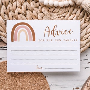 Consejos para los nuevos padres tarjetas imprimibles, Boho Rainbow Girl Baby Shower Game, Tonos tierra apagados, Digital, Descarga instantánea 014