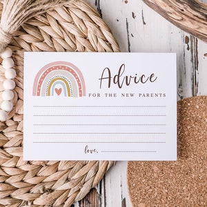 Advice for the new parents cards printable, Boho Rainbow Girl Baby Shower Game, Muted Earth tones, Digital, Instant download 013