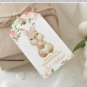 Bunny thank you tag, some bunny is one party favor tags, girl bunny baby shower gift tags, Easter tags digital Editable template