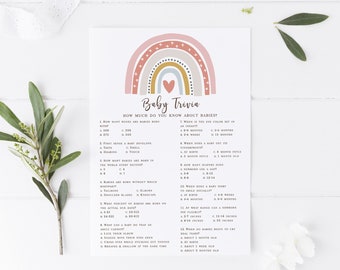 Boho Rainbow Baby Trivia Baby Shower Game Printable, Gender neutral, Muted Rainbow, Girl Baby Shower, Instant Download 013