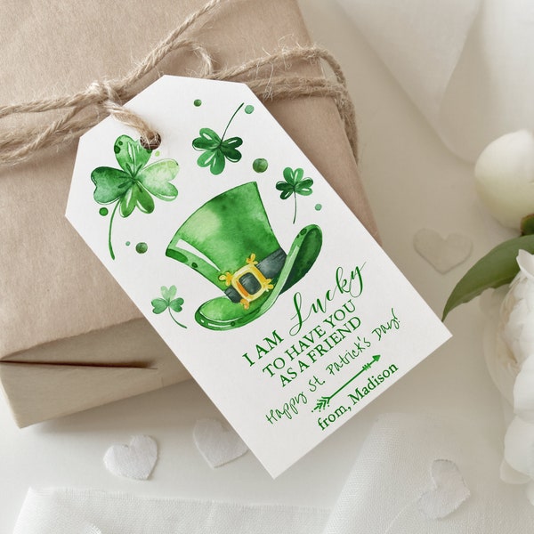 EDITABLE St. Patrick's Day Gift Tag Printable, St. Patty's Co-worker Customer, Shamrocks Leprechaun hat, Appreciation Tag, Instant Download