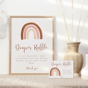 Boho-Regenbogen-Baby-Dusche-Windel-Gewinnspiel-Zeichen und Tickets druckbar, Windel-Gewinnspiel-Einsatz, Karten, Mädchen-Baby-Dusche-Spiel Sofortiger Download 014