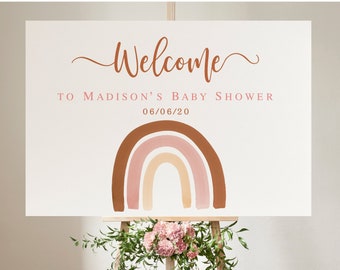 EDITABLE Boho Rainbow baby shower welcome sign printable, Rainbow Birthday party poster, Modern Muted Bridal shower welcome sign template