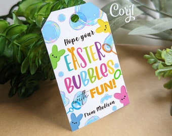 Etiquetas de regalo de burbujas de Pascua editables imprimibles, favores de la fiesta de Pascua de la escuela de etiquetas de regalo para niños, plantilla Corjl de descarga instantánea de bricolaje digital 019