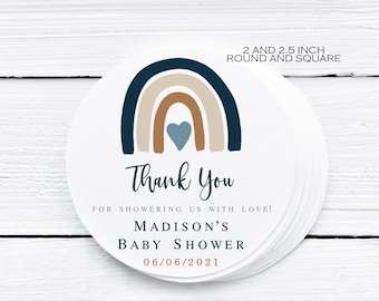 EDITABLE Boho rainbow thank you tag printable, Boy Baby shower favor labels, Blue Terracotta gift tags, party favors, Instant Download 022