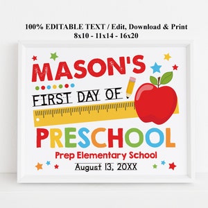 Editable First day of school printable sign, Boy back to school sign, Kindergarten, Pre-K, Preschool 1st 2nd 3rd 4 5  grade Instant Download