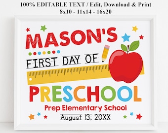 Editable First day of school printable sign, Boy back to school sign, Kindergarten, Pre-K, Preschool 1st 2nd 3rd 4 5  grade Instant Download