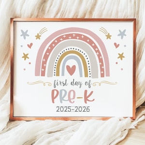 Boho Rainbow First Day of Pre-K Sign Printable, Girl Back to school 2025-2026 photo prop, Digital file, Instant download S12