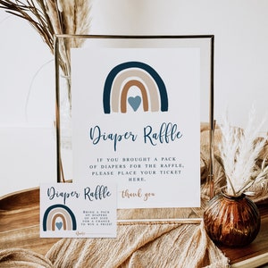 Boho Blue Rainbow Baby shower Diaper Raffle Sign and Tickets Printable, Boy Baby Shower Diaper Raffle Insert Cards Game Téléchargement instantané 022