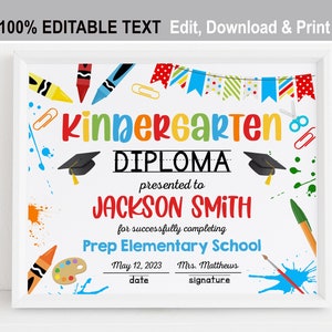 ANY GRADE EDITIERBARE Kindergartendiplom druckbar, Kinder Ende der Schule, Abschluss Vorschulzertifikat, Sofortiger Download PreK Vorlage 8x10