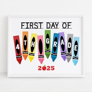 First Day Of 4th Grade Sign Printable, Kids Back to School photo prop 2025, Fourth grade, Crayons, Digital file, Instant download S14