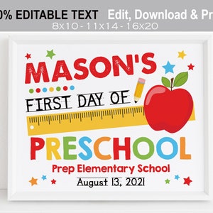 Editable First Day of School Printable Sign Boy Back to - Etsy