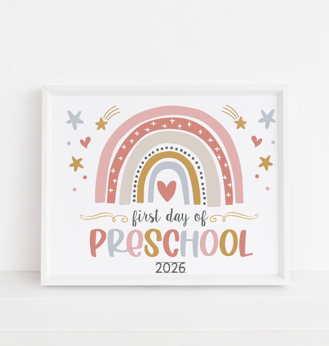 Boho Rainbow First Day of Preschool Sign Printable, Girl Back to School ...