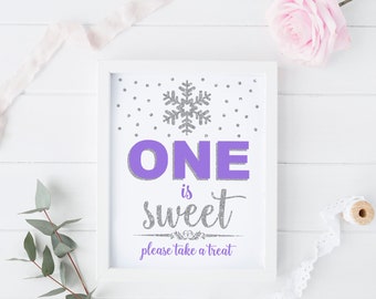 One is sweet please take a treat sign printable, winter onederland decorations, Lavender and silver first birthday, winter wonderland 005