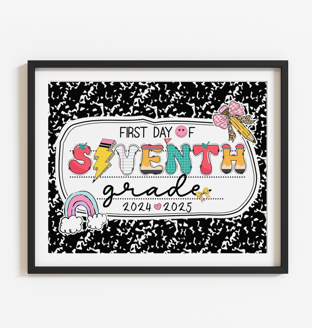 First Day of 7th Grade Sign Printable, Girl Back to School Photo Prop