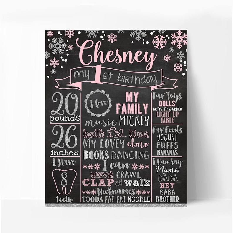 Any age 005 snowflakes pink and silver first birthday party bunting Winter onederland happy birthday banner printable baby shower
