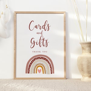Karten und Geschenke Zeichen druckbar, Boho Regenbogen Babyparty, Gedämpfte Brautparty, Geburtstagsparty Dekorationen, Hochzeit Zeichen Sofortiger Download