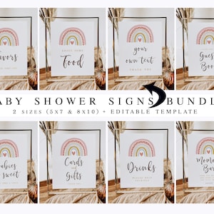 Boho regenboog Baby Shower Signs Bundel, Boho Signage Kit, Bewerkbare sjabloon, Meisje Baby Sprinkle Pakket Afdrukbaar, Instant download 013
