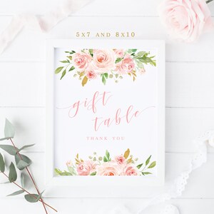 Geschenk Tischschild zum Ausdrucken, Mädchen Baby Shower Geschenk Tischschild, Blush pink floral Baby Shower Geschenkschild, 1.Geburtstag Party Dekoration 010